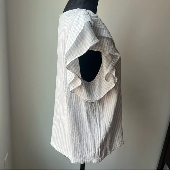 a new day White and blue Ruffle Sleeve Blouse - L - Picture 3 of 6